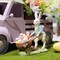 Easter Party Decorations Bunny Décor - Resin Rabbit Statue Pushing Easter Eggs Cart Multi Color Easter Bunny Décor Spring Decorations for Home 4.5 * 1.5 * 5 Inch
